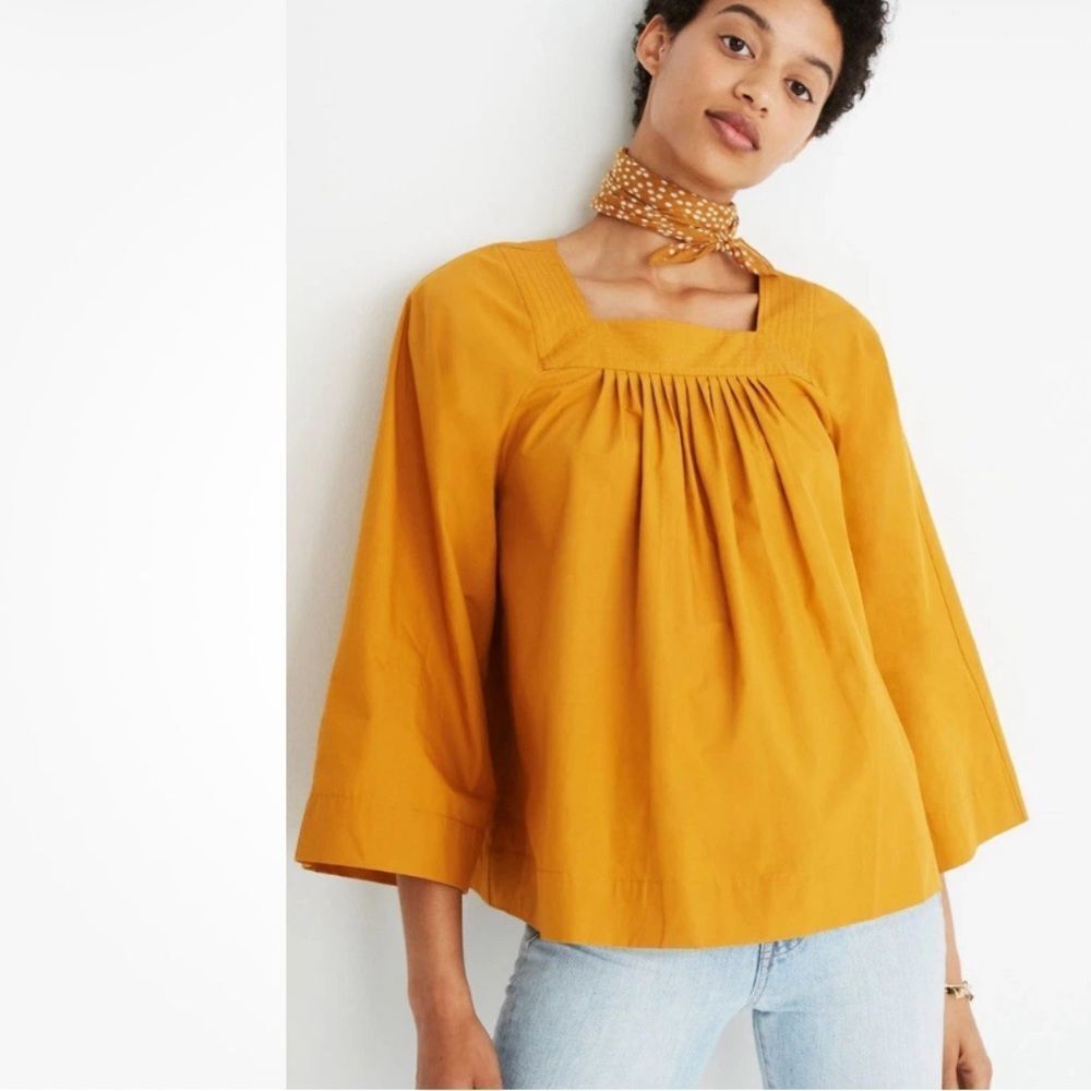 Madewell Square-Neck Peasant Top in Mustard Yellow XXS oversized fit